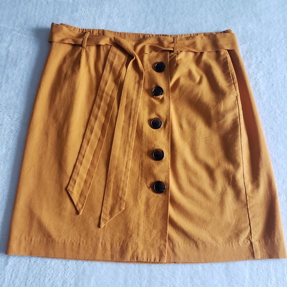 BODEN Leonora Blended Linen Belted Front Button A Cut Midi Skirt Orange SZ 16R - Picture 4 of 13